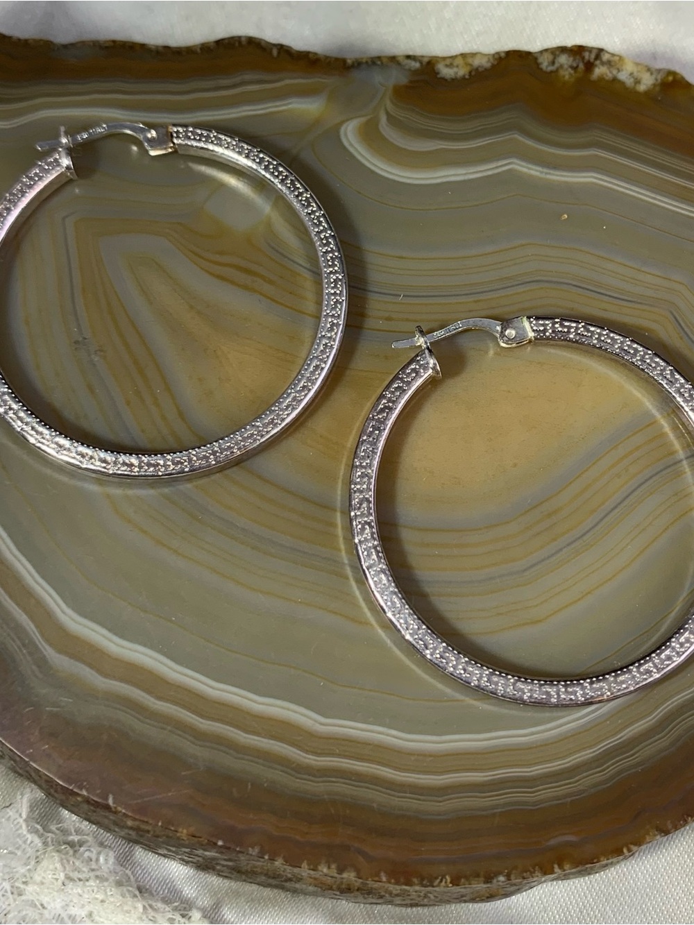 Vintage Italian Textured Sterling Silver Hoop Earrings for Women 1.5"